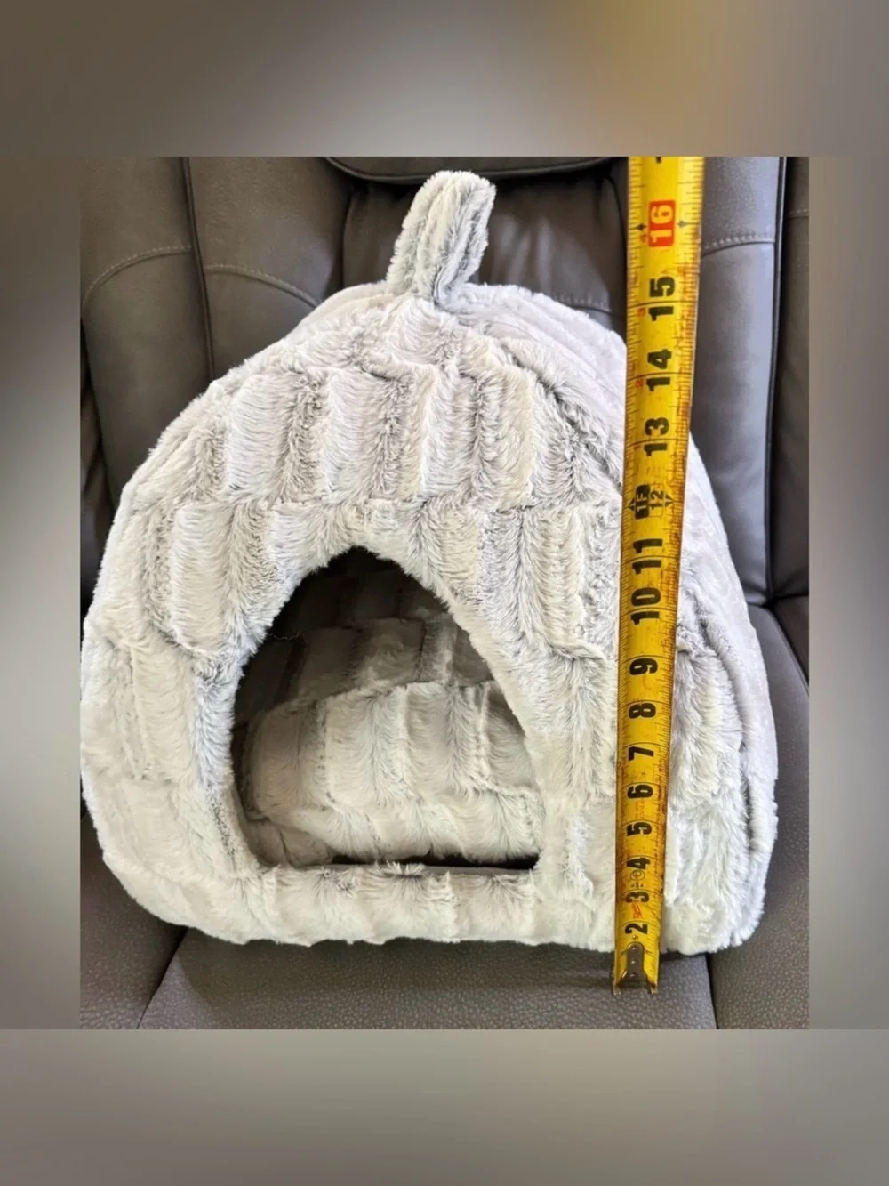 Plush Gray Pet Cat Cave Bed with Easter Toy Basket